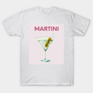 Cute Feminine Y2k Girly Martini Cocktail Print T-Shirt